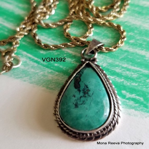 Vintage Turquoise and Sterling Silver Pendant - Picture 3 of 5